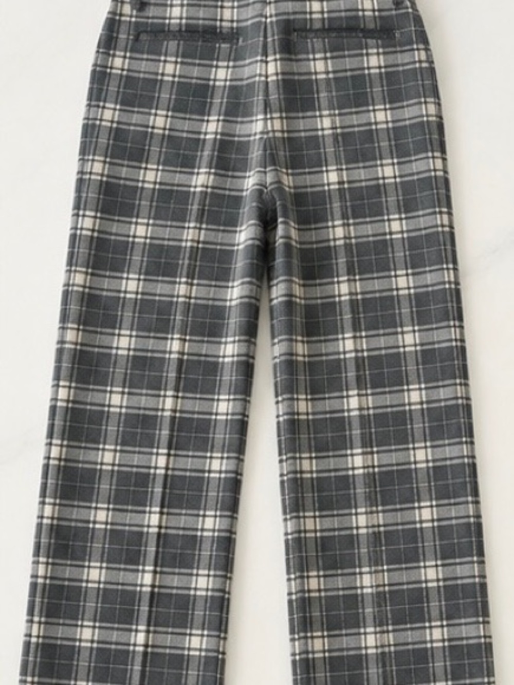 Gray Plaid Straight-Leg Bottoms